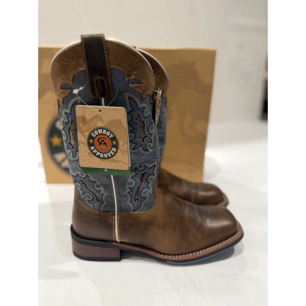 Laredo Women's cowgirl Boots Size 8.5M Tan Blue 5666 New In Box Leather cowboy